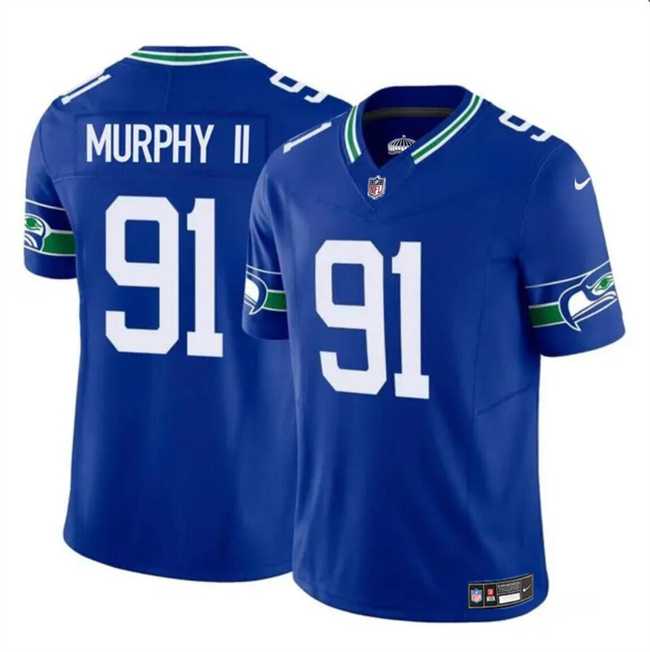 Men & Women & Youth Seattle Seahawks #91 Byron Murphy II Royal 2024 Draft F.U.S.E Throwback Vapor Limited Stitched Jersey